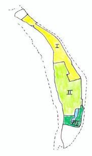 III: Het Essen-Iepenbos met de plas naast een geschutsopstelling van de waterlinie. Het Rietmoeras is 3 ha groot. Dit rietmoeras zal door een lage kade worden omringd en voorzien van een windmolentje.