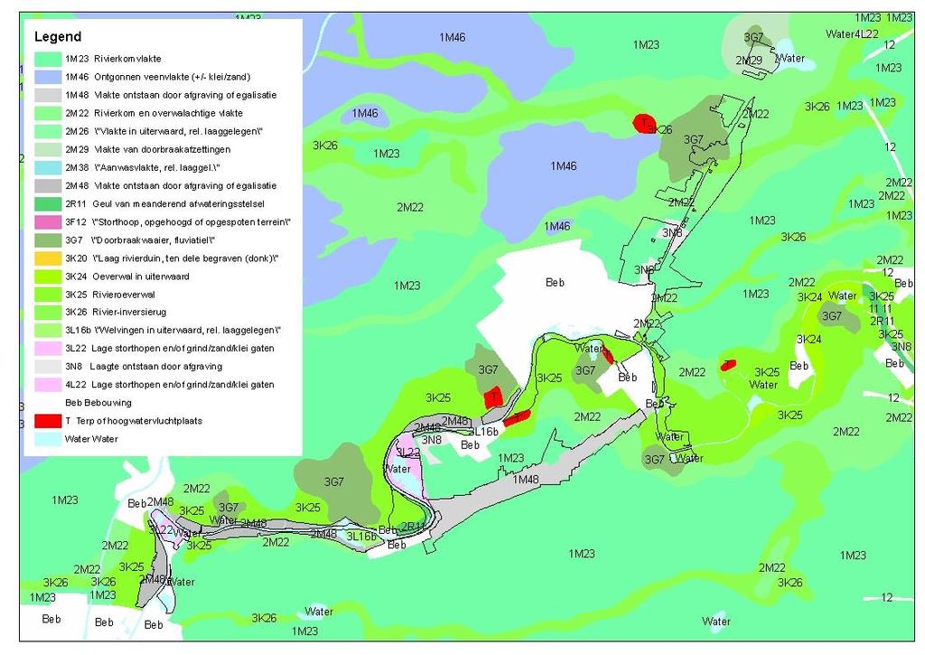 Figuur 3.5. Geomorfologische kaart voor het Lingegebied & Diefdijk-Zuid.