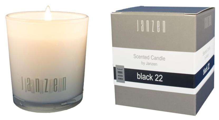 64004 Janzen geurkaars Grey 04 Cedar & Sandelwood / wellness 3.9,95 64022 Janzen geurkaars Black 22 Bergamot & Tonka Beans 3.