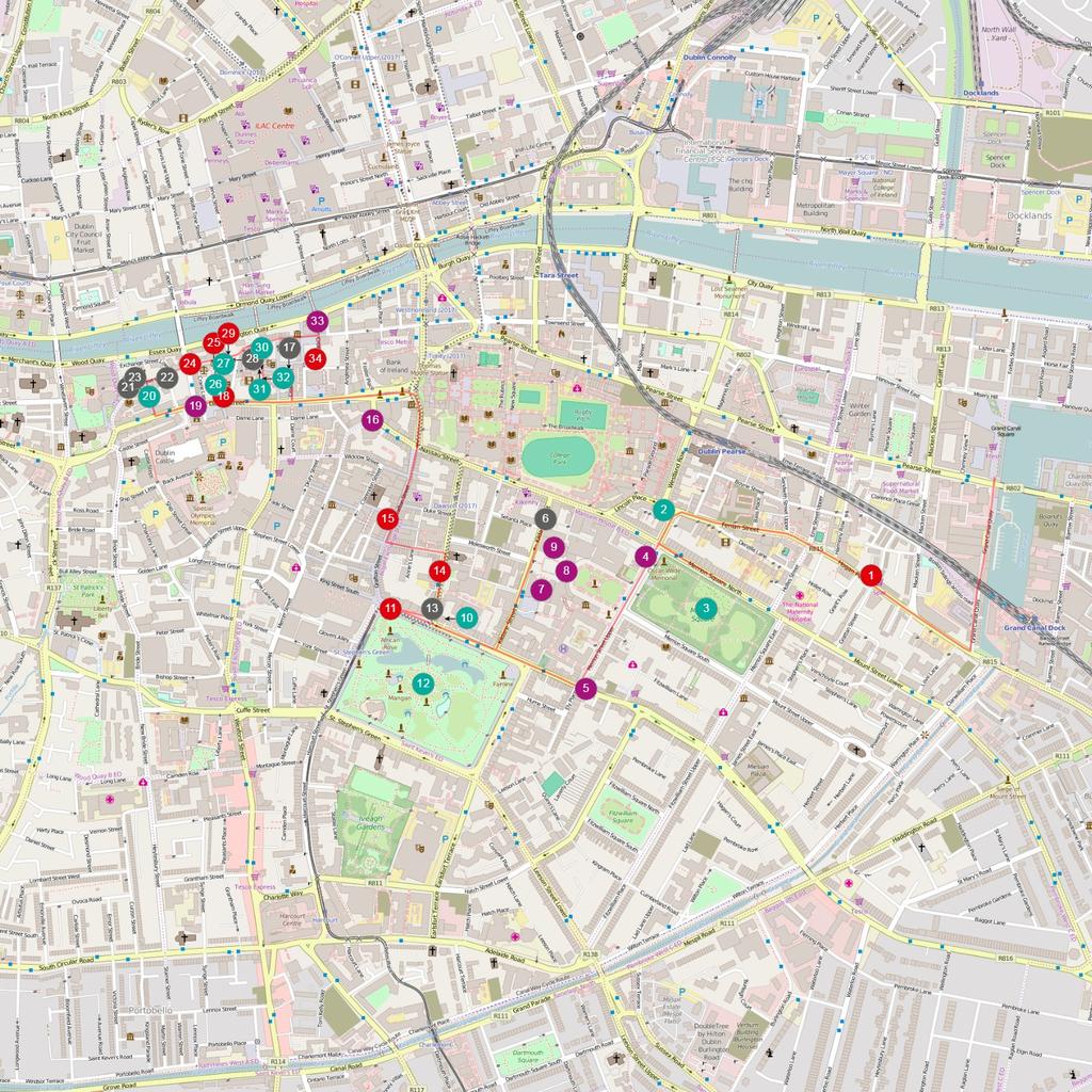 DOCKLANDS, SOUTHSIDE & TEMPLE BAR LEGENDA >> BEZIENSWAARDIGHEDEN >> ETEN & DRINKEN >> SHOPPEN >> LEUK OM TE DOEN 1 Il Valentino 2 Sweny's Pharmacy 3 Merrion Square Art 4 National Gallery 5 Hughenot