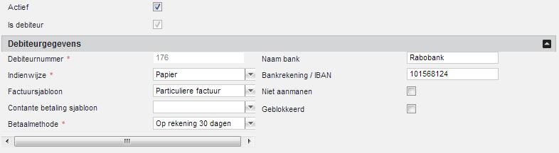 Figuur 4: debiteurgegevens personen 3.2 Aparte factuursjabloon instellen (optioneel) Het is eveneens mogelijk om voor deze debiteur een apart factuursjabloon in te stellen.