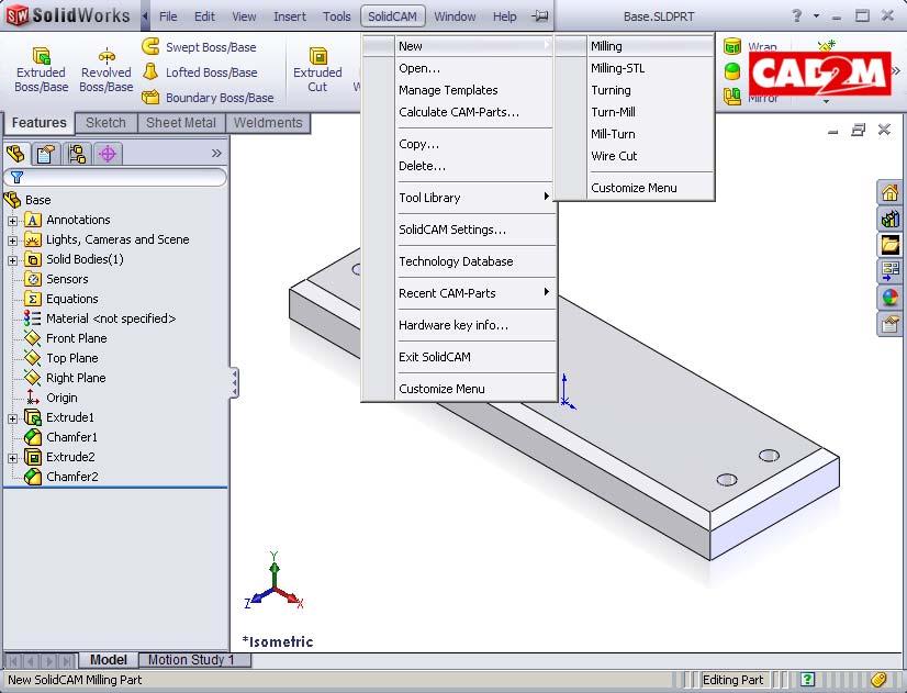 Zo wordt het SolidCAM bestand op dezelfde plek neergezet als het SolidWorks part..klik daarna op OK. 5. Het SolidCAM bestand is nu aangemaakt.