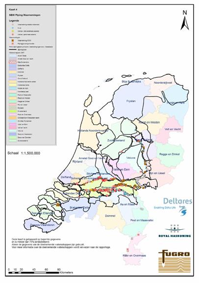 Figuur 10: Kaart gemaakt op basis van enquête en workshop voor onderzoeksprogramma SterkteBelastingWaterkeringen (SBW); Hervalidatie Piping - Kwalificeren en herijken beheerdersoordeel.