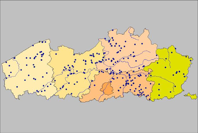 Atlasproject: rapport inventarisatiejaar 2007 Tijdens het inventarisatiejaar 2007 ontvingen we waarnemingen van 1.664 locaties, verspreid over 1.032 IFBL-kwartierhokken.