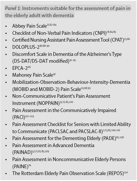 Fig.1: Overzicht van verschillende pijnschalen die ontwikkeld werden en gebruikt kunnen worden bij patiënten met dementie.