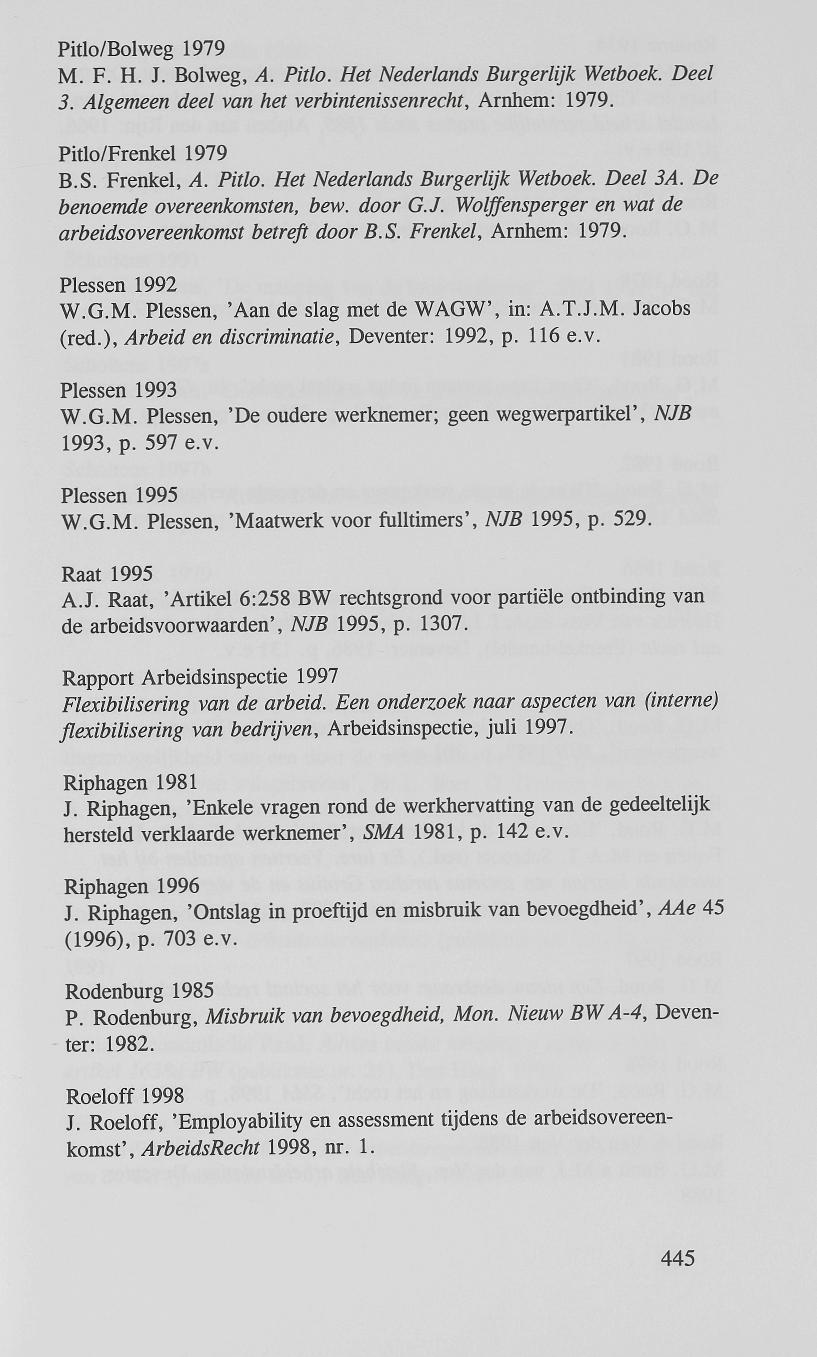 Pitlo/Bolweg 1979 M. F. H. J. Bolweg, A. Pitlo. Het Nederlands Burgerlijk Wetboek. Deel 3. Algemeen deel van het verbintenissenrecht, Arnhem: 1979. Pitlo/Frenkel 1979 B.S. Frenkel, A. Pitlo. Het Nederlands Burgerlijk Wetboek. Deel 3A.