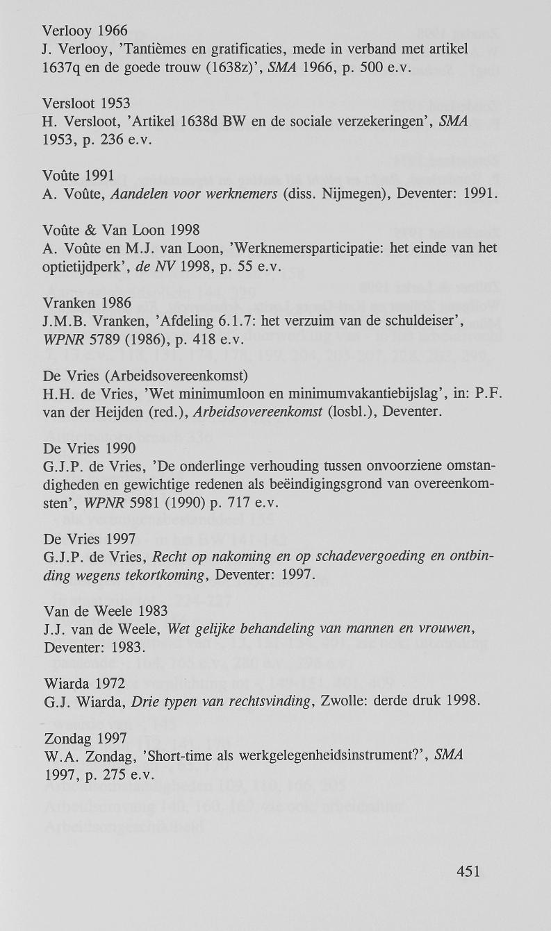 Verlooy 1966 J. Verlooy, 'Tantièmes en gratificaties, mede in verband met artikel 1637q en de goede trouw (1638z)\ SMA 1966, p. 500 e.v. Versloot 1953 H.