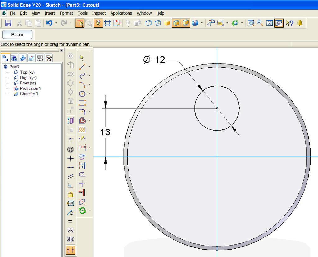 7 Teken een cirkel die op de Y- as ligt met een diameter van mm en op een afstand van