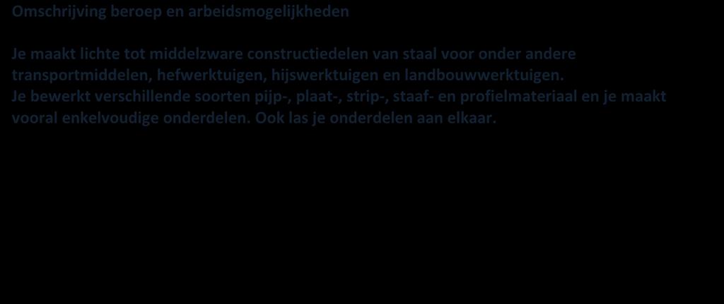 2.3 De opleiding Tijdens de opleiding komen verschillende onderdelen aan bod: het beroepsspecifieke deel, de keuzedelen, de generieke (talen en rekenen), loopbaan en burgerschap, de