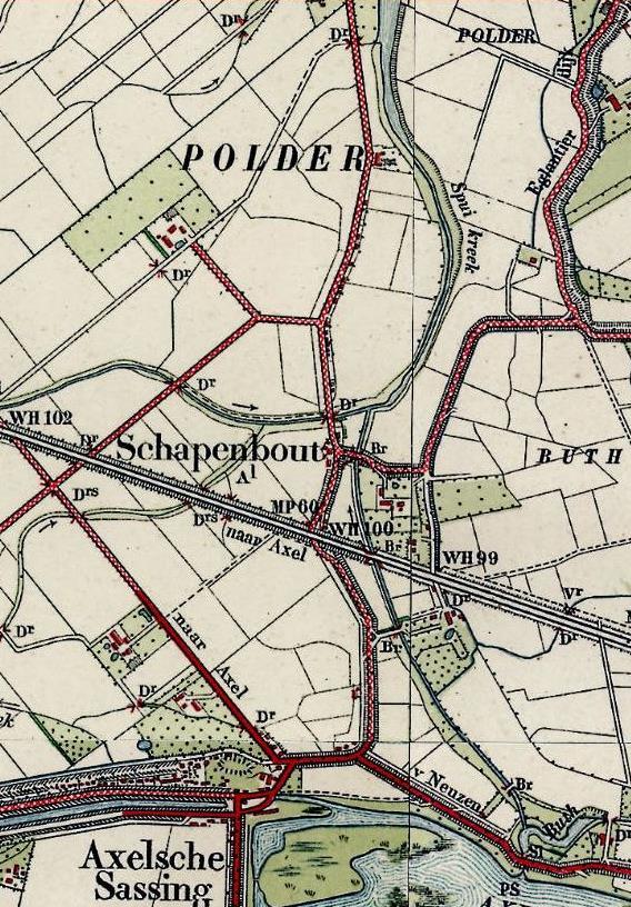Op onderstaande afbeelding een deel van een topografische kaart uit 1916