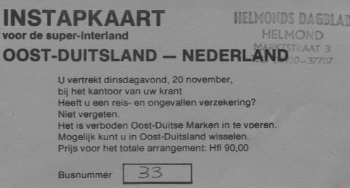 Wij vertrokken op dinsdag 20 november 1979 om 22.00 uur bij het toenmalige kantoor van het Helmonds Dagblad aan de Marktstraat. Het was een beslissende wedstrijd in groep 4 voor het E.K. in 1980.