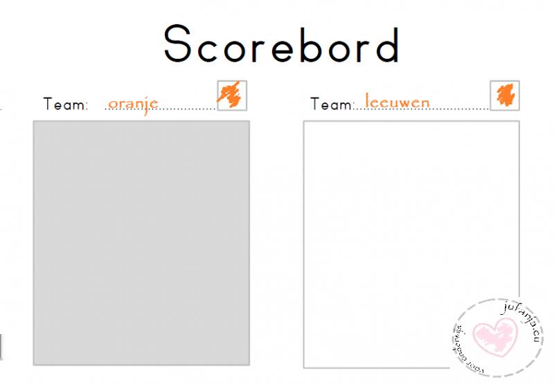 doelpunten mogen vallen, waardoor de score regelmatig met een vochtige doek uitgeveegd kan worden. Download het scorebord.