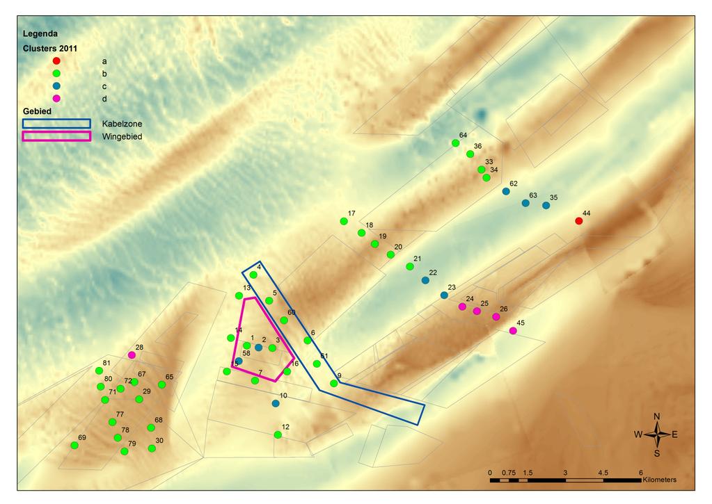 met de overige clusters (Figuur 18). Cluster c onderscheidt zich voornamelijk op de tweede (verticale) as op de nmds plot van de overige clusters (Figuur 16).