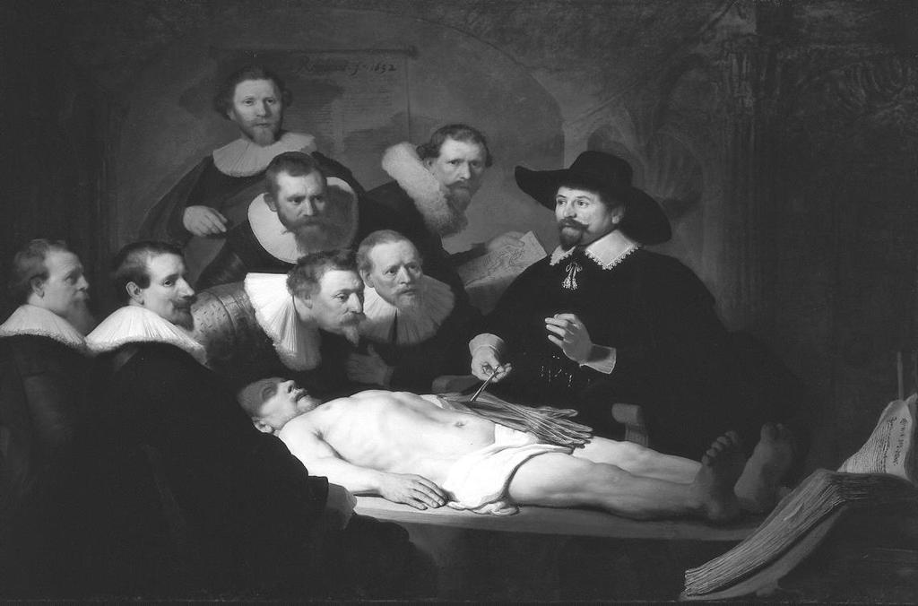 Opdracht 35 (havo 2016 tijdvak 2, 12) Een schilderij van Rembrandt van Rijn uit 1632, met als titel "De anatomische les van dr.