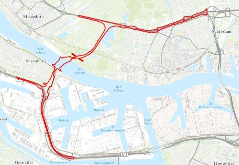 Afbeelding 2.2. Plangebied Blankenburgverbinding Aan de zuidzijde van het Scheur is er een tracéreservering ten oosten van Rozenburg, parallel aan de Botlekweg.