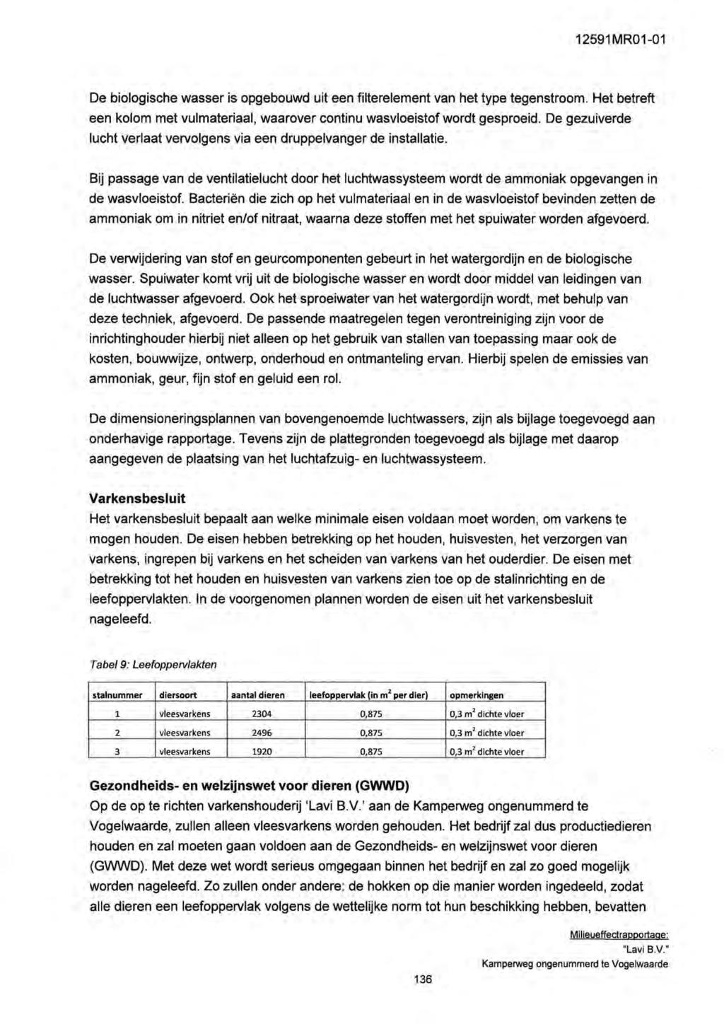 1291 MR01-01 De biologische wasser is opgebouwd uit een filterelement van het type tegenstroom. Het betreft een kolom met vulmateriaal, waarover continu wasvloeistof wordt gesproeid.