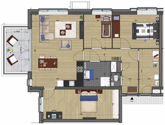 Appartement 7 heeft een woonoppervlak van ca. 92 m² en de beschikking over een balkon van ca. 8 m².