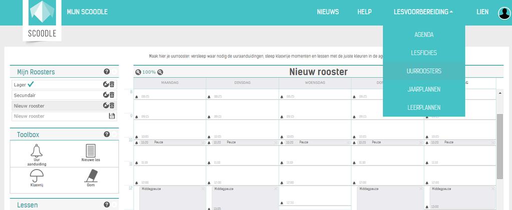 1 Een uurrooster aanmaken Om je lessen op een eenvoudige manier in te plannen, maak je een uurrooster aan. Dat kan je aanmaken onder de tab Lesvoorbereiding, bij Uurroosters. Let op!