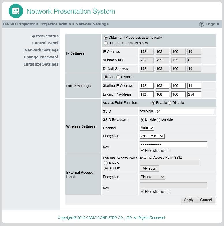 5. Klik aan de linkerkant op Network Settings. Hierdoor wordt de Network Settings pagina geopend. De rode kaders laten zien welke invoer en instellingen hier vereist zijn.