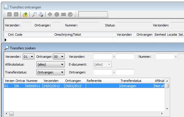 6) Het scherm Transfers zoeken Het nut van dit scherm is dat je transfers kunt opzoeken en als aparte optie de transfers kunt schrappen. Verzender/Ontvanger.