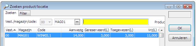 In de toewijslocatie WINKEL1 zie je dat er 14 flessen aanwezig zijn en dat er 3 werden gereserveerd en toegewezen.