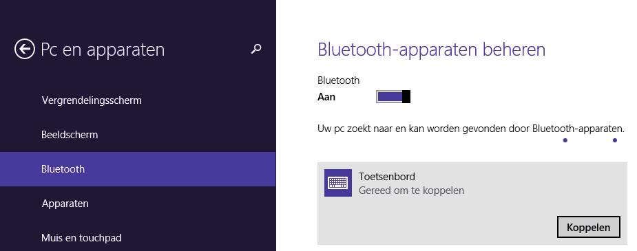 op de taakbalk van de tableteenheid en kies de optie Bluetooth-apparaaten