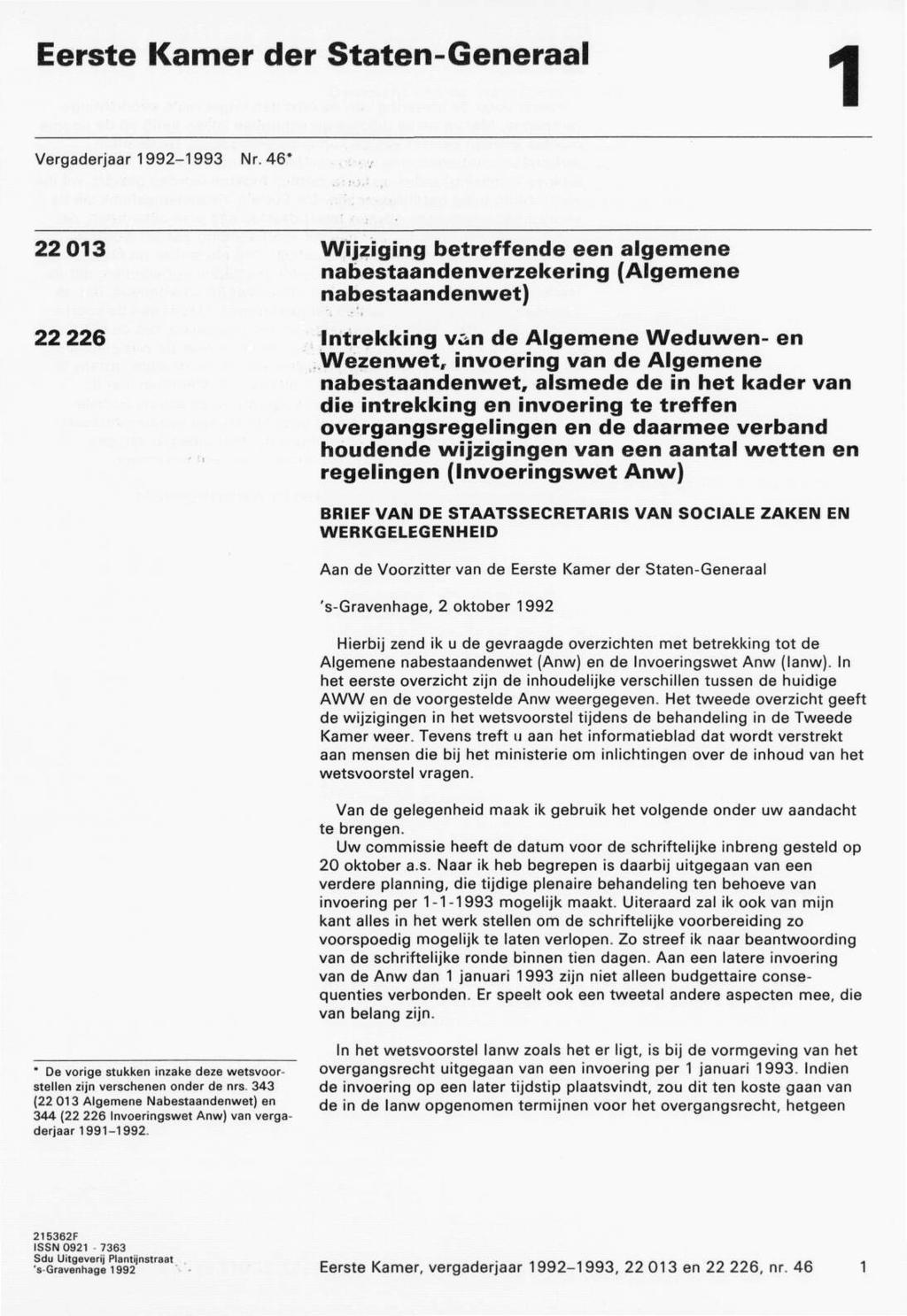 Eerste Kamer der Staten-Generaal 1 Vergaderjaar 1992-1993 Nr.