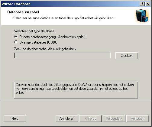 Klik nu op om de Wizard voor nieuwe database toegang te starten. En vervolgens op zoeken of definiëren om het gewenste databestand te zoeken.
