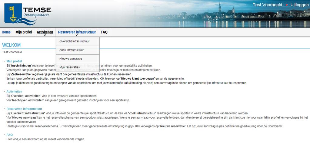 27 Reserveren infrastructuur Hieronder de 4 mogelijkheden: A. Overzicht infrastructuur : waar je per sportcomplex een overzicht bekomt B.