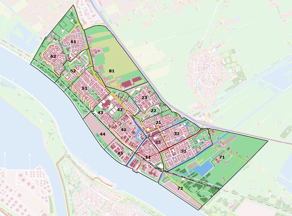 Wijk- en indeling Onderstaande kaart toont de wijk- en indeling van Maassluis. De kaart laat zien hoe precies de grenzen lopen van alle wijken (doorgetrokken lijnen) en van de en.