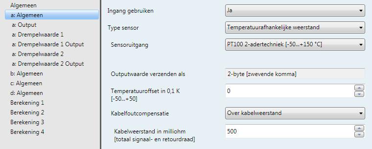 3.2.2.5 Kabelfoutcompensatie over kabelweerstand Kabelweerstand in milliohm [totaal signaal- en retourdraad] Opties: 0...500...10.