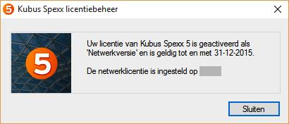 Herhaal deze stappen voor iedere KUBUS Spexx 5 gebruiker. KUBUS Spexx 5 mag op iedere computer in uw netwerk worden geïnstalleerd, zo vaak u wilt.