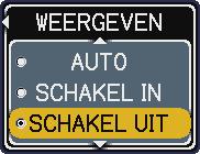 SCHAKEL UIT SCHAKEL IN AUTO WEERGEVEN MODUS SCHAKEL UIT: De ondertiteling staat UIT SCHAKEL IN: De Ondertiteling staat AAN AUTO: De ondertiteling wordt automatisch weergegeven wanneer het volume