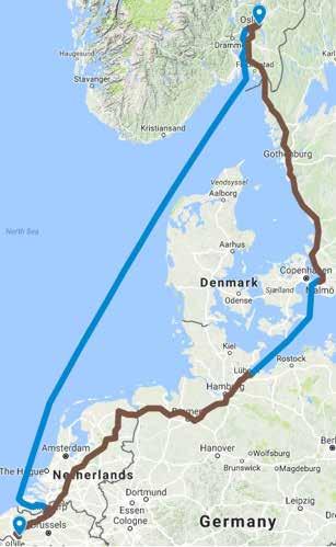1. Twee trajecten In deze actualisatiestudie worden twee trajecten beschouwd: A. Kortrijk (BE) Oslo (NO) B.