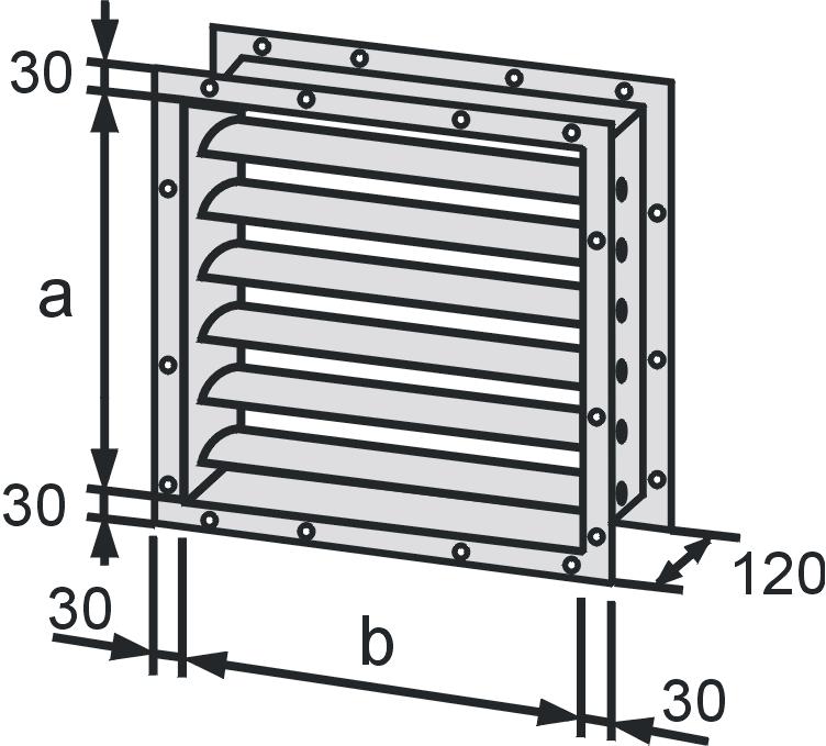 Traploze regeling van volledige recirculatie via menglucht naar volledige buitenlucht, handmatig of met servomotor 230V (traploos). Poedergecoat, kleur verkeerswit RAL 9016. a b c d e Art.-Nr.