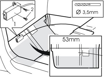 Gebruikt bij het achteruitrijden met een aanhangwagen bijvoorbeeld Afbeelding A Geldt voor de S70 Plaats de schakelaar (1) onder de hoedenplank bij de zoemer.