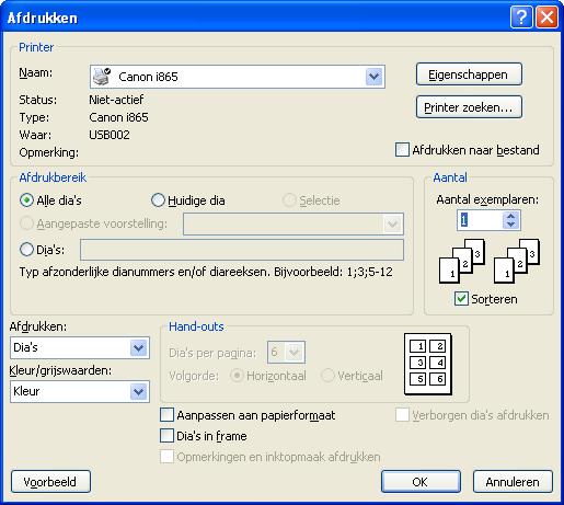 18 Maken van hand-outs (dia s afdrukken) Soms laat de techniek ons wel eens in de steek.