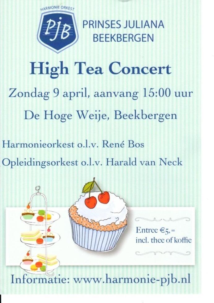 Brocante Spelderholt zaterdag 8 en zondag 9 april 2017 High Tea Concert Prinses Juliana Beekbergen zondag 9 april 2017 Herdenking 72 jaar