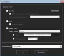 opslaan Slaat de casus op naar Quentry, PACS, een lokale map of een geheugenstick.