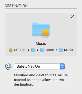 Once you have selected the destination folder, the Destination box should have a folder icon in it with the path displayed beneath it. You may choose to leave SafetyNet on or turn it off.