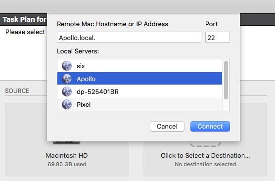 Using Carbon Copy Cloner to back up to/from another Macintosh on your netwo Geavanceerde onderwerpen Once CCC has established a connection