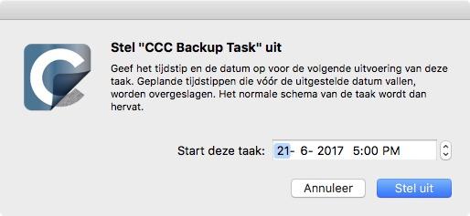 het symbool van Carbon Copy Cloner in de menubalk. Veronderstel bijvoorbeeld dat u uw draagbare computer hebt meegenomen op vakantie maar besliste om uw reservekopieschijf thuis te laten.