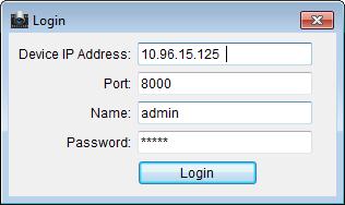 Voer het IP-adres, het poortnummer, de gebruikersnaam en het wachtwoord in en klik op Login. 5.