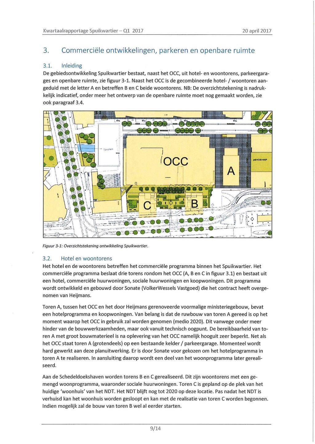 Kwartaalrapportage Spuikwartier - Ql 2017 20 april 2017 3. Commerciële ontwikkelingen, parkeren en openbare ruimte 3.1. Inleiding De gebiedsontwikkeling Spuikwartier bestaat, naast het OCC, uit hotel- en woontorens, parkeergarages en openbare ruimte, zie figuur 3-1.