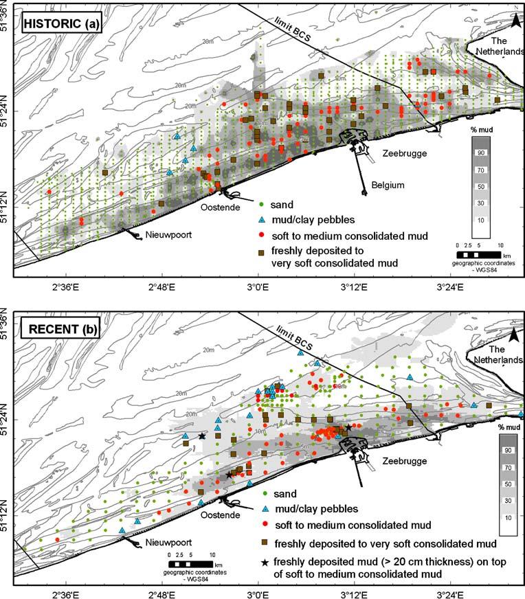 326 Geo-Mar Lett (2009) 29:321 330 Fig. 4 Cohesive sediment facies, mud content in the Belgian-Dutch nearshore zone: a historic (Gilson 1900) and b recent.