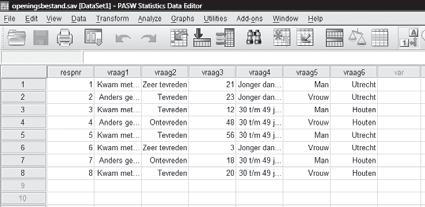 In het voorbeeldbestand ku je je voorstellen dat je eerst de gegevens van alle respondenten uit Utrecht, dan die uit Houten, of eerst die van de mannen en dan de vrouwen, wilt zien.