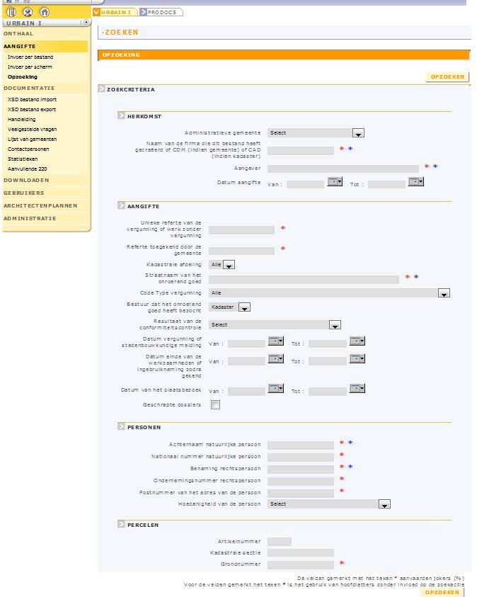 4.2.3.2 Gepersonaliseerde raadpleging vanaf het menu Aangifte Opzoeking. De gemeentebesturen kunnen de volledige informatie toegevoegd door de AAPD, raadplegen met behulp van het scherm Opzoeking.