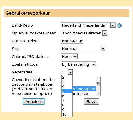 Gezondheidsinformatie getoond in stamboom - als u gezondheidsinformatie