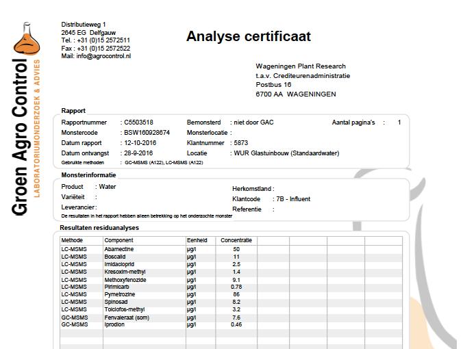 OPTICLEAR DIAMOND BZG TOELATING BZG MEETPROTOCOL (WAGENINGEN UR,