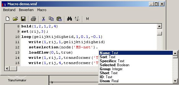 351 De functie "code completion" helpt de gebruiker met het verder invullen van de attributen van objecten. De functie wordt geactiveerd indien na een object een "punt" wordt ingetypt.